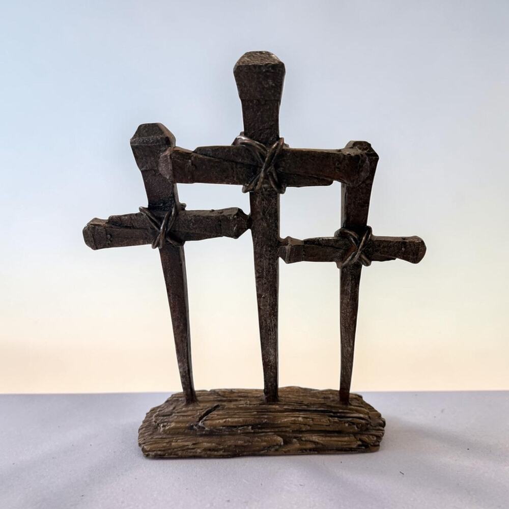 Religious Christian Trinity Nail Crosses on Base